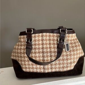 Coach Tan and Brown Houndstooth Satchel